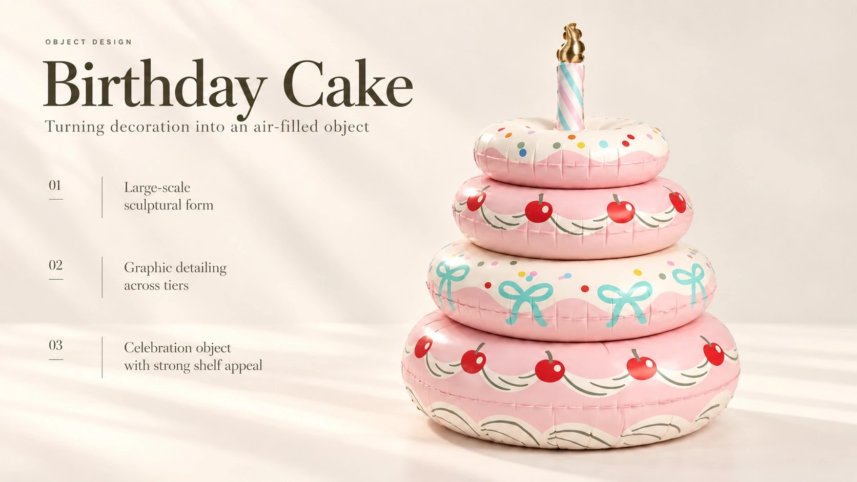 Birthday Cake portfolio board showing the large air-filled form.