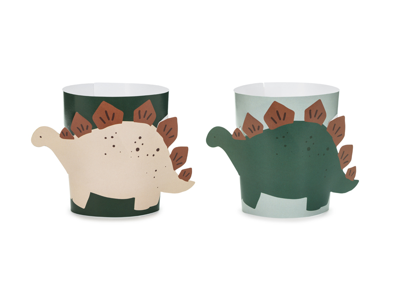 Dinosaur cup sleeves, with separate character silhouettes and graphic details.