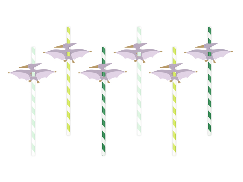 Paper straws with illustrated pterodactyl wings.